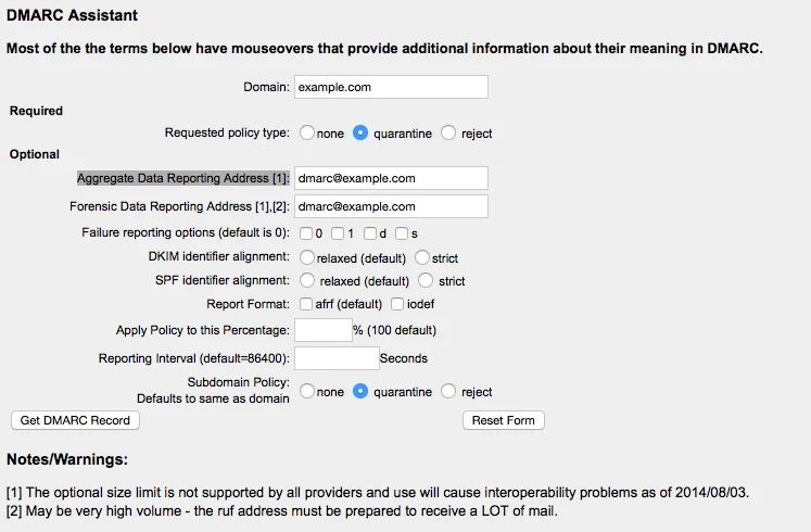 DMARC DNS kaydı yapılandırma örneği