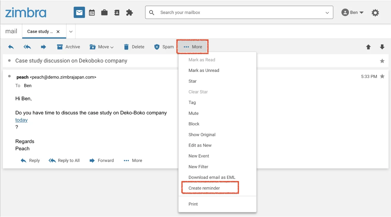 Zimbra Takvim Hatırlatıcı Zimlet ekran görüntüsü