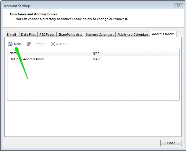 Outlook Hesap Ayarları adres defteri ekranı