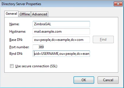Thunderbird LDAP adres defteri genel ayarlar